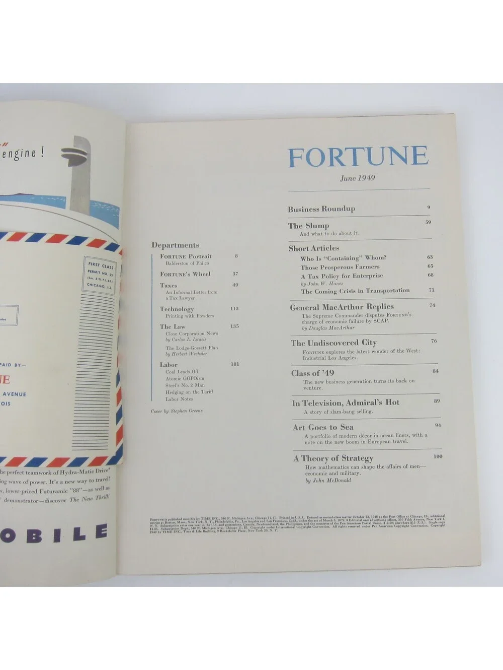 Vintage FORTUNE Magazine June 1949 Stephen Greene Cover Oldsmobile Cadillac Ads
